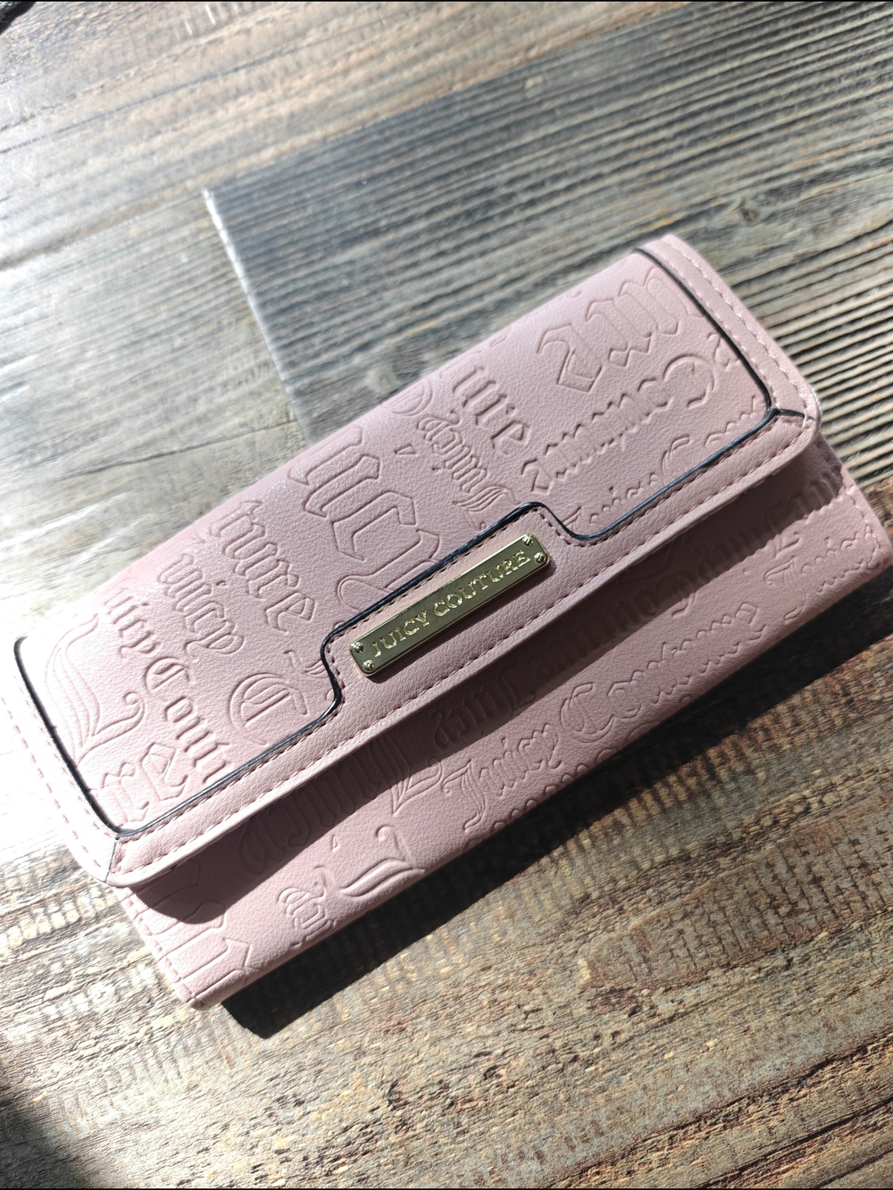 Juicy Couture Blush Pink Embossed Signature Wallet with Gold Plate